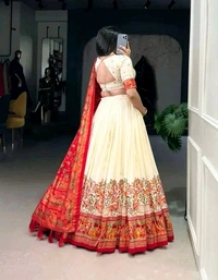 Floral Tusser Silk Lehenga  - Free Size