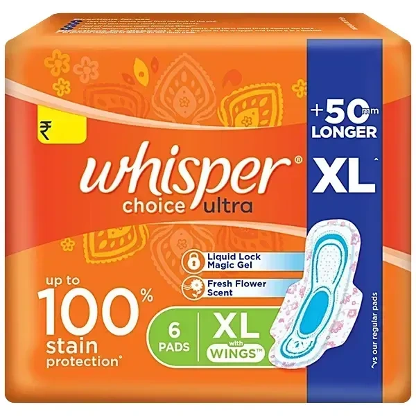 Whisper Choice Ultra Sanitary Pads - XL, 6 pcs