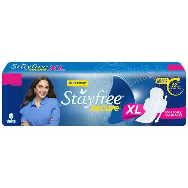 STAYFREE Sanitary Pads - Secure Xl Cottony Soft, with Wings, 6 pcs