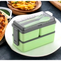 OMORTEX Rectangular Classy 3 Section With 1 Spoon & 1 Fork 3 Containers Lunch Box  (1500 ml)