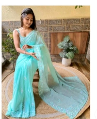 JH Fashion SAREE, Net Saree Embroidery New Saree Fancy Saree Party Wear Saree Hot Saree Designer Saree - Royal Blue, Free
