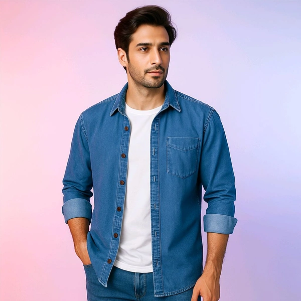 Men's Solid Regular Spread Collar Blue Shirts - Royal Blue, WhatsApp Me For Size You Chooses