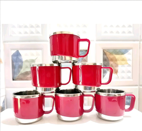 ANIXA CREATION
Anixa Impex Pack of 6 Stainless Steel Tea Cup Set | Steel Cups | Coffee Cups | Payali Set, Mini Cups Set of 6 | Chai ka Cup -Inner Steel Outer Plastic Maroon