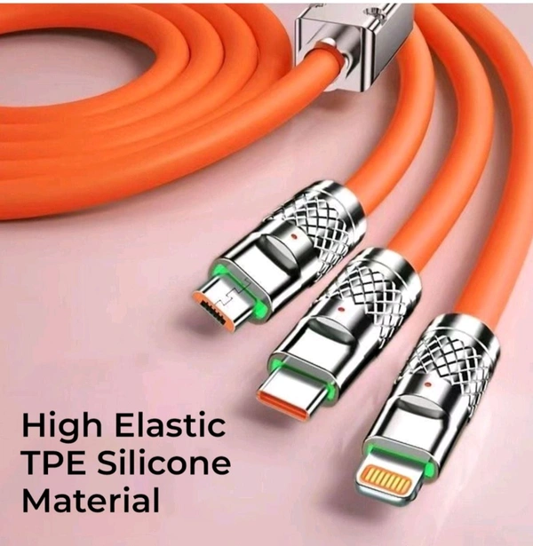 Tecsox 3in1 120 W Cable | 5A Fast
Charging Cable |
Mettalic Finish 

 - Red Orange