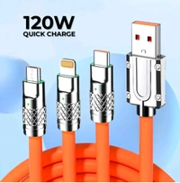 Tecsox 3in1 120 W Cable | 5A Fast
Charging Cable |
Mettalic Finish 

 - Red Orange