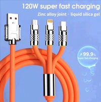Tecsox 3in1 120 W Cable | 5A Fast
Charging Cable |
Mettalic Finish 

 - Red Orange