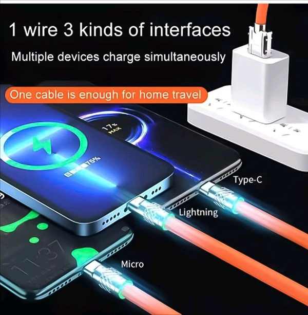 Tecsox 3in1 120 W Cable | 5A Fast
Charging Cable |
Mettalic Finish 

 - Red Orange