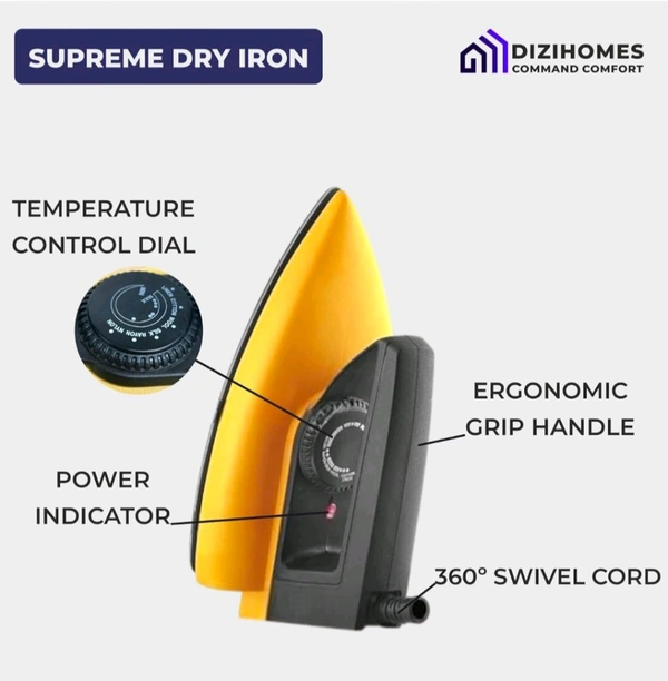 Dizihomes 750 W Supreme Non-stick Sole Plate Dry Iron (black) - 1 Unit