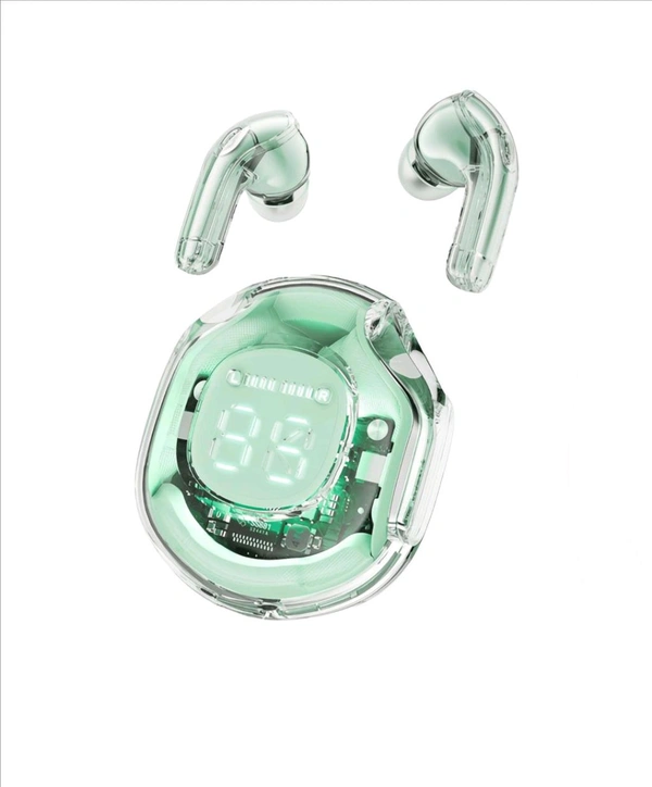 VELOCIOUS® Wireless Earphones Bluetooth 5.3 Headphones LED Power Display Mini Crystal in-Ear Earbuds with Wireless Charging Case Touch Control Built-in Mic Headphone for Sports Earphone (Green) - Mint Green