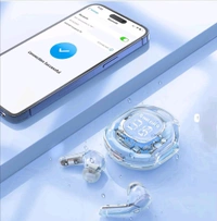 VELOCIOUS® Wireless Earphones Bluetooth 5.3 Headphones LED Power Display Mini Crystal in-Ear Earbuds with Wireless Charging Case Touch Control Built-in Mic Headphone for Sports Earphone (Green) - Mint Green