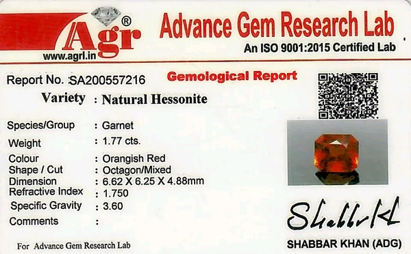 Hessonite Gomed 1.77 - Bright Red, 1.77