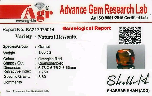 Hessonite Gomed 1.68ct - Bright Red, 1.68