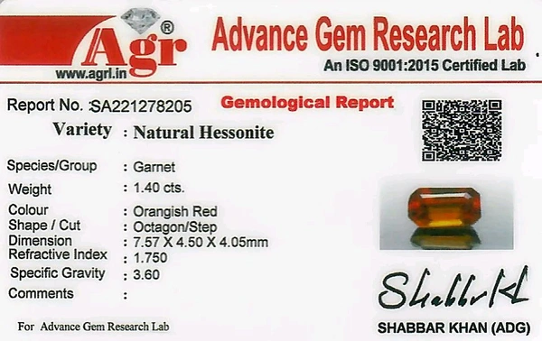 Hessonite Gomed 1.40cts - Bright Red, 1.40cts