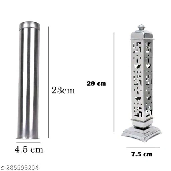 steel agarbatti stand with additional agarbatti storage box Stainless Steel Incense Holder SetName: steel agarbatti stand with additional agarbatti storage box Stainless Steel Incense Holder SetMaterial: Stainless SteelProduct Breadth: 7 cmProduct Height: 25 cmProduct Length: 7 cmNet Quantity (N): 2Size- The container size is standard so keep the incense stick smoothly,It is totall