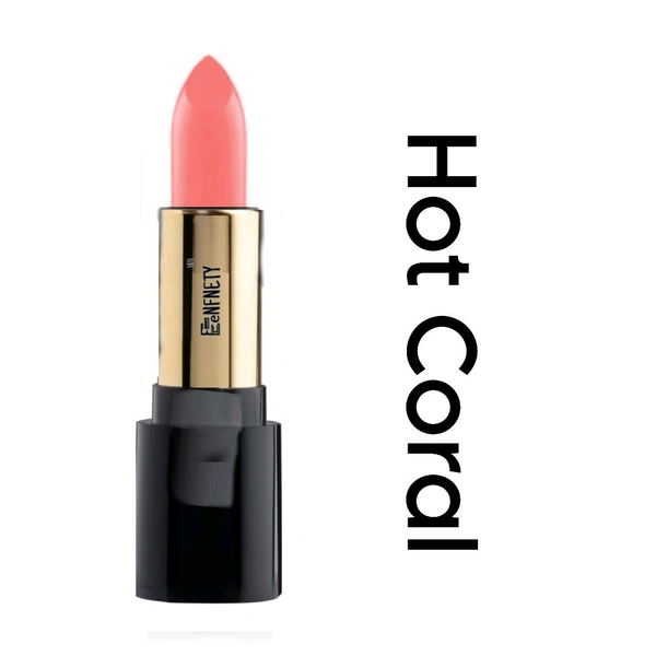 Eenfnety ™ Lipstick PCENFLS001 Black  Lipstick With Glossy Payoff - Long Lasting Nourishment, Enriched With Vitamin E & Jojoba Oil - Vegan & Paraben Free - Hot Coral