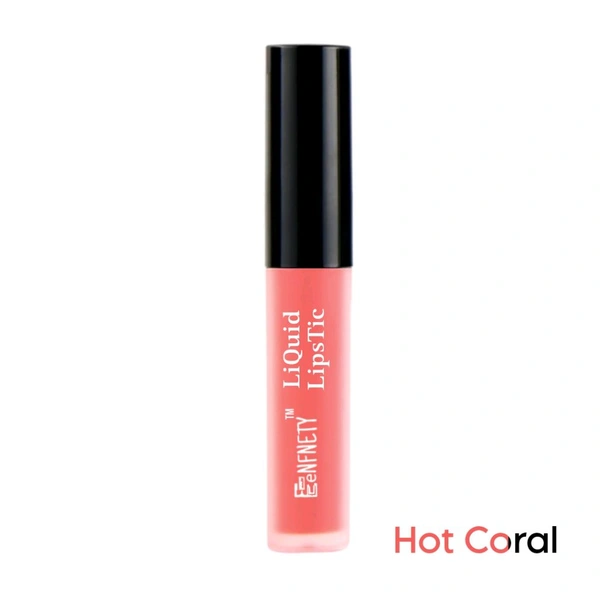 Eenfnety ™ Matte PCENFLL001 Lip Liquid, Black  - Hot Coral