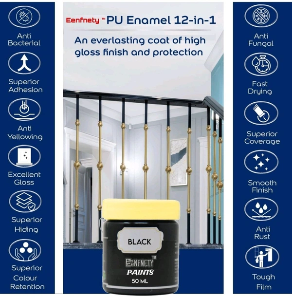 Eenfnety ™ Paints PCENFP0001 Black 50 ml High Gloss Finish Paint for Interior Exterior Metal & Wood Surfaces with Fast Drying Anti-Rust & Complete Coverage .  - Trial Pack, Levender