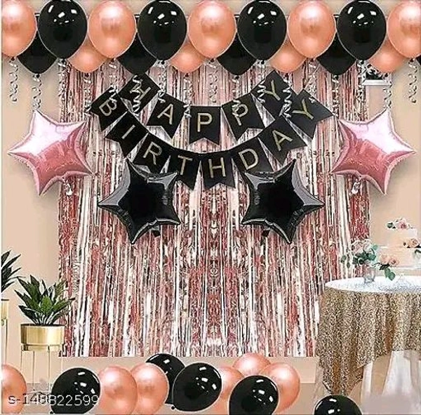 White PCENFAP028 Net Curtain With Led Light Happy Birthday Decoration Kit Combo (29pcs) With White Net Cloth (1pc) Led Light (1pc) Happy Birthday banner (1 set) Metallic Balloons & Ribbon for Boy   - Design 3