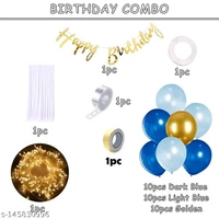 White PCENFAP028 Net Curtain With Led Light Happy Birthday Decoration Kit Combo (29pcs) With White Net Cloth (1pc) Led Light (1pc) Happy Birthday banner (1 set) Metallic Balloons & Ribbon for Boy   - Design 4