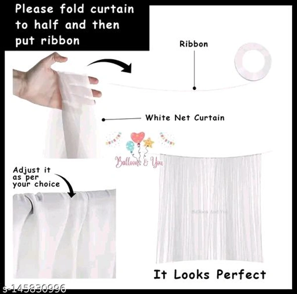 White PCENFAP028 Net Curtain With Led Light Happy Birthday Decoration Kit Combo (29pcs) With White Net Cloth (1pc) Led Light (1pc) Happy Birthday banner (1 set) Metallic Balloons & Ribbon for Boy   - Design 4