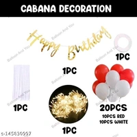 White PCENFAP028 Net Curtain With Led Light Happy Birthday Decoration Kit Combo (29pcs) With White Net Cloth (1pc) Led Light (1pc) Happy Birthday banner (1 set) Metallic Balloons & Ribbon for Boy   - Design 5