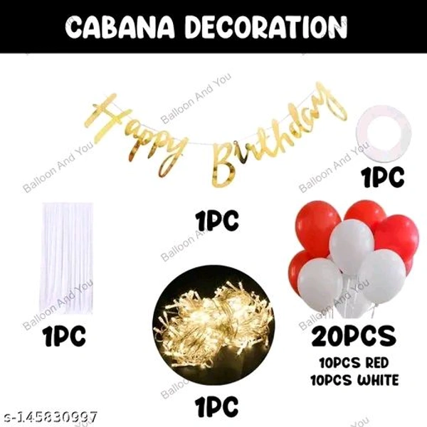 White PCENFAP028 Net Curtain With Led Light Happy Birthday Decoration Kit Combo (29pcs) With White Net Cloth (1pc) Led Light (1pc) Happy Birthday banner (1 set) Metallic Balloons & Ribbon for Boy   - Design 5
