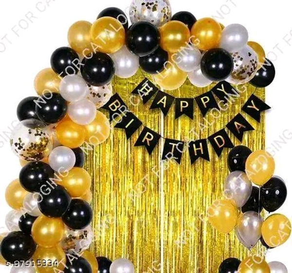 White PCENFAP028 Net Curtain With Led Light Happy Birthday Decoration Kit Combo (29pcs) With White Net Cloth (1pc) Led Light (1pc) Happy Birthday banner (1 set) Metallic Balloons & Ribbon for Boy   - Design 6