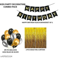 White PCENFAP028 Net Curtain With Led Light Happy Birthday Decoration Kit Combo (29pcs) With White Net Cloth (1pc) Led Light (1pc) Happy Birthday banner (1 set) Metallic Balloons & Ribbon for Boy   - Design 6
