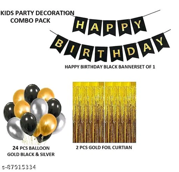 White PCENFAP028 Net Curtain With Led Light Happy Birthday Decoration Kit Combo (29pcs) With White Net Cloth (1pc) Led Light (1pc) Happy Birthday banner (1 set) Metallic Balloons & Ribbon for Boy   - Design 6