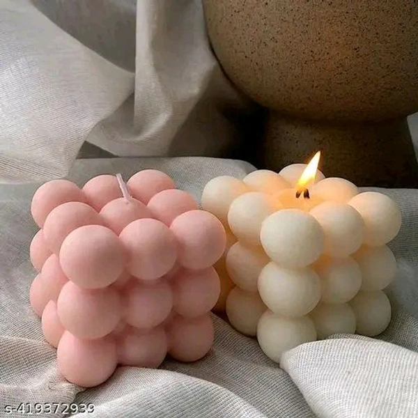 Pure PCENFAP030 Soy Wax Candles| Smokeless Candles| Scented Candles| 3X3 Bubble Candle|White & Pink Color| Set Of 2
  - White