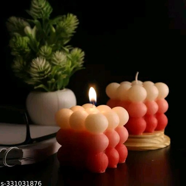 Pure PCENFAP030 Soy Wax Candles| Smokeless Candles| Scented Candles| 3X3 Bubble Candle|White & Pink Color| Set Of 2
  - Red