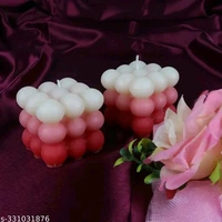 Pure PCENFAP030 Soy Wax Candles| Smokeless Candles| Scented Candles| 3X3 Bubble Candle|White & Pink Color| Set Of 2
  - Red