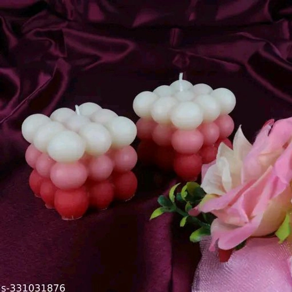 Pure PCENFAP030 Soy Wax Candles| Smokeless Candles| Scented Candles| 3X3 Bubble Candle|White & Pink Color| Set Of 2
  - Red