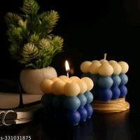 Pure PCENFAP030 Soy Wax Candles| Smokeless Candles| Scented Candles| 3X3 Bubble Candle|White & Pink Color| Set Of 2
  - Blue