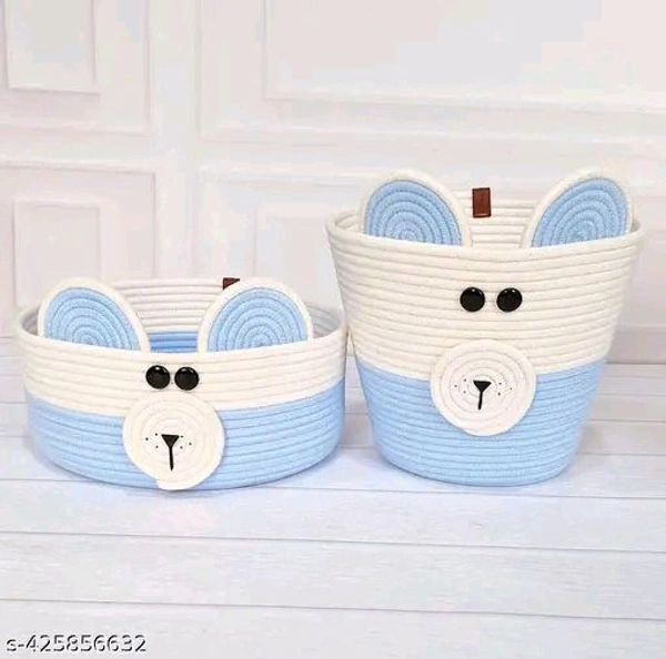  Tamanna PCENFAP033 Matka Cotton Basket for Storage, Kitchen, Baby Clothes (1 Piece, 20x25 cm) –Handcrafted Round Woven Big Size Cartoon Basket for Kids, Toys, Wardrobe, Hamper, Plants (Beige) - Blizzard Blue