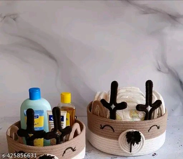  Tamanna PCENFAP033 Matka Cotton Basket for Storage, Kitchen, Baby Clothes (1 Piece, 20x25 cm) –Handcrafted Round Woven Big Size Cartoon Basket for Kids, Toys, Wardrobe, Hamper, Plants (Beige) - Brown