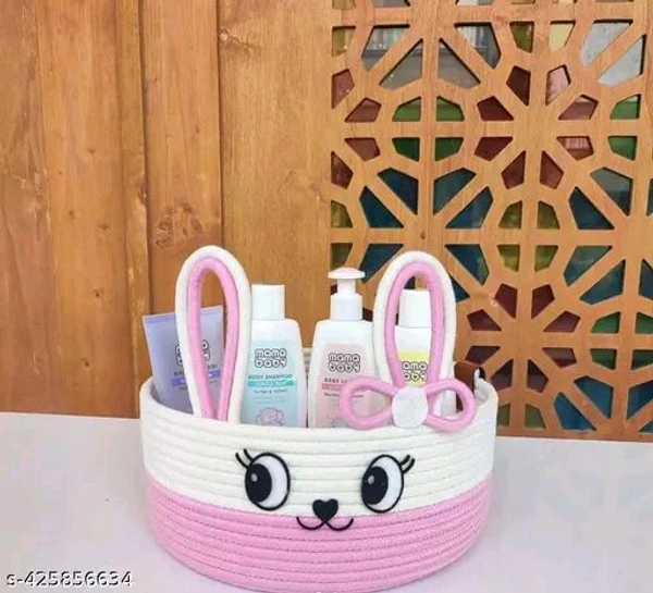  Tamanna PCENFAP033 Matka Cotton Basket for Storage, Kitchen, Baby Clothes (1 Piece, 20x25 cm) –Handcrafted Round Woven Big Size Cartoon Basket for Kids, Toys, Wardrobe, Hamper, Plants (Beige) - Pink