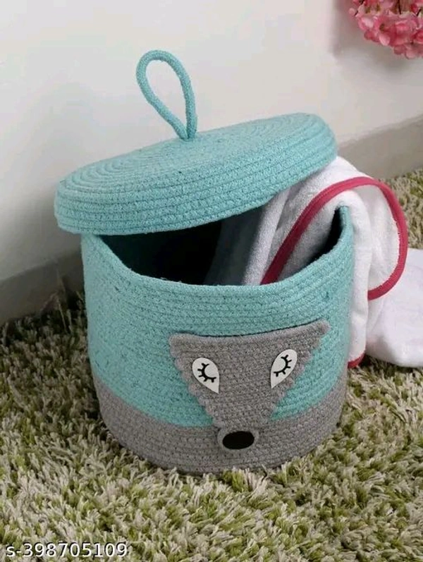  Tamanna PCENFAP033 Matka Cotton Basket for Storage, Kitchen, Baby Clothes (1 Piece, 20x25 cm) –Handcrafted Round Woven Big Size Cartoon Basket for Kids, Toys, Wardrobe, Hamper, Plants (Beige) - Wolf