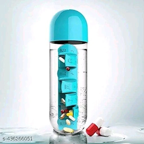 2 in 1 PCENFAP040 Portable Medicine Organizer Water Bottle Outdoor 7 Compartments Pill Box With Drinking  