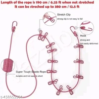 Read PCENFAP041 CART 2Pc Cloth Drying Rope with Hooks | Elastic Hanging Rope for Cloth Drying with 12 Clips | Cloth Rope for Drying Clothes for Travel Home Outdoor | Kapde Sukhane Ki Rassi | Pack of 2
 