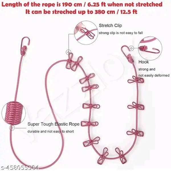 Read PCENFAP041 CART 2Pc Cloth Drying Rope with Hooks | Elastic Hanging Rope for Cloth Drying with 12 Clips | Cloth Rope for Drying Clothes for Travel Home Outdoor | Kapde Sukhane Ki Rassi | Pack of 2
 
