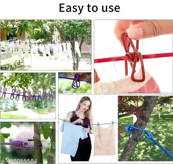 Read PCENFAP041 CART 2Pc Cloth Drying Rope with Hooks | Elastic Hanging Rope for Cloth Drying with 12 Clips | Cloth Rope for Drying Clothes for Travel Home Outdoor | Kapde Sukhane Ki Rassi | Pack of 2
 