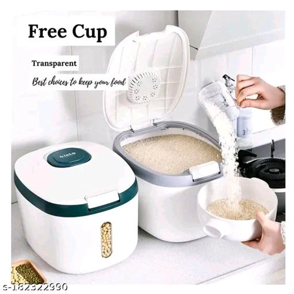 GNEY PCENFAP042 Rice Stiorage Container with Measuring Cup household Plastic Sealed Moisture Proof Dog Cat Food Storage Bucket Sealed 10 kg Rice Dispenser | Rice Box
 