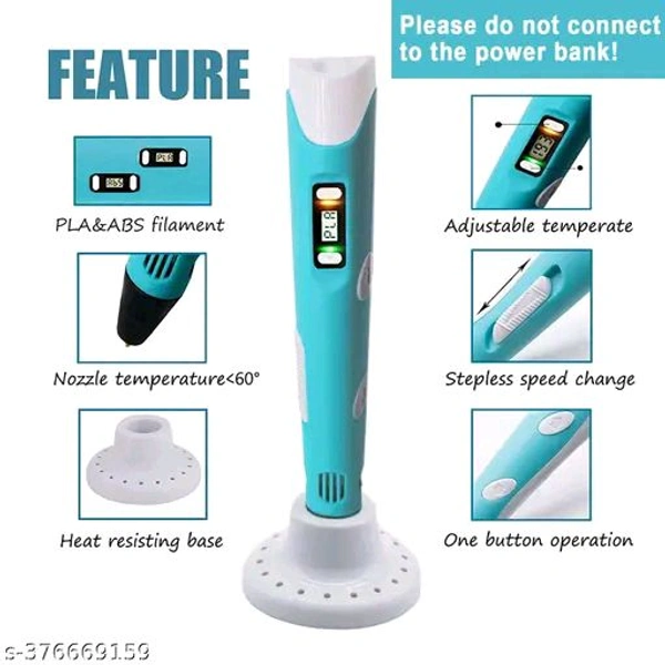 Qatalitic PCENF5441 3D Printing Pen with Adapter, LCD Display with Free Refill PLA Filaments, Easy to Use for kids to doodle and sketch in 3D, Ready to  
