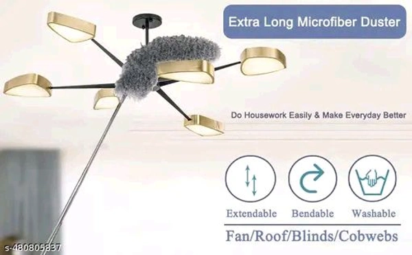 Microfiber PCENFAP052 Duster for Home Cleaning Metallic Grey Stainless Steel Telescopic Pole Extendable Duster for Home Cleaning Kitchen Accessories  