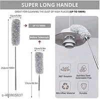 Microfiber PCENFAP052 Duster for Home Cleaning Metallic Grey Stainless Steel Telescopic Pole Extendable Duster for Home Cleaning Kitchen Accessories  