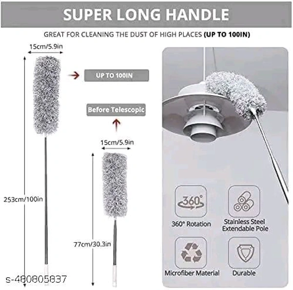 Microfiber PCENFAP052 Duster for Home Cleaning Metallic Grey Stainless Steel Telescopic Pole Extendable Duster for Home Cleaning Kitchen Accessories  