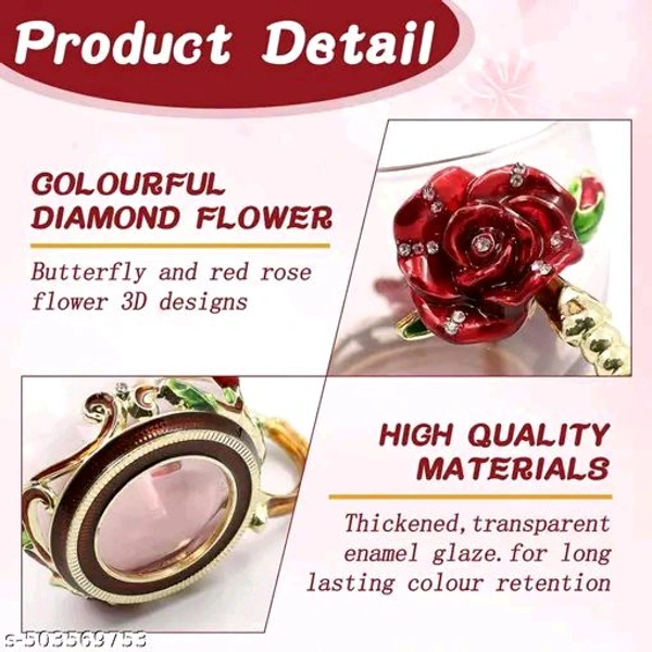 Flower PCENFAP056 Tea Glass Cup with Spoon use for Home, Kitchen, Hotel, Luxury Home Glass Coffee Mugs Tea Cup with Steel Spoon Set Antique Tea Cups  
