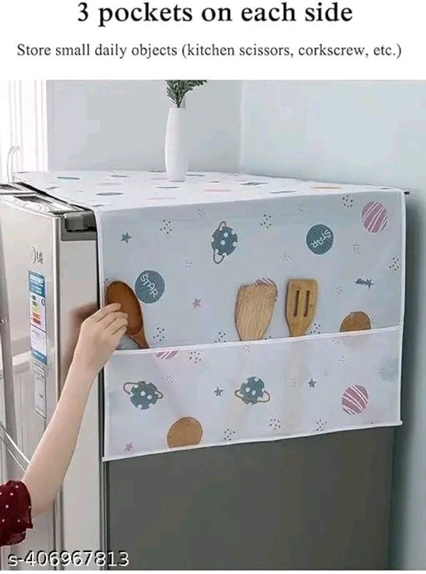 1Pc PCENFAP064 Fridge Cover for Top with 6 Utility Pockets Cartoon Prints Waterproof Single Door (130 x 54 cm)
  - Design 3