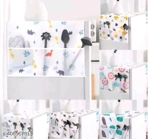 1Pc PCENFAP064 Fridge Cover for Top with 6 Utility Pockets Cartoon Prints Waterproof Single Door (130 x 54 cm)
  - Design 3
